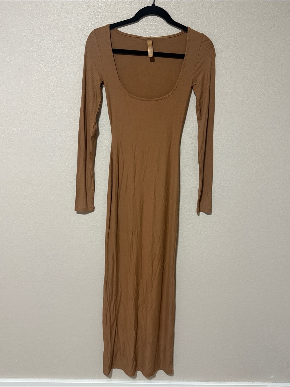 SKIMS soft lounge Camel Long Sleeve Scoop Neck Maxi Dress